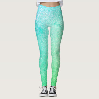 Blue Green Ombre Glitzer Leggings