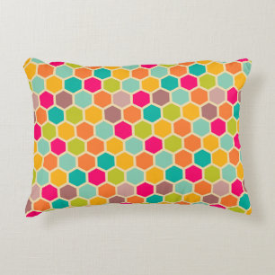 Blue Green Orange Honigwabenhexagon Retro Dekokissen