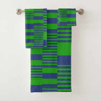 Blue Green Patchwork Stripes Design Badhandtuch Set