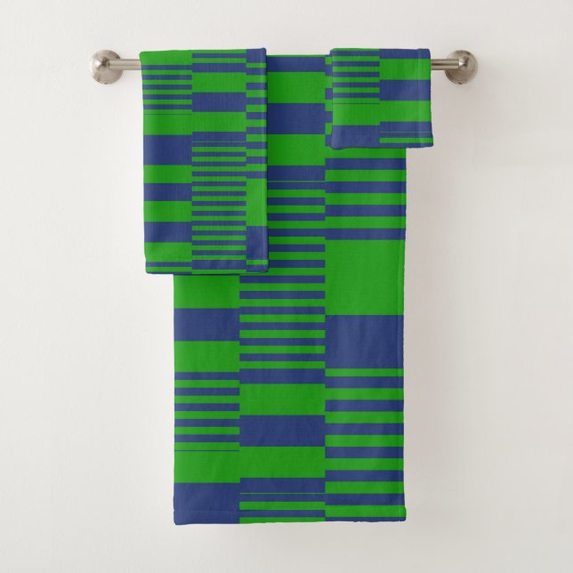 Blue Green Patchwork Stripes Design  Badhandtuch Set (Insitu)