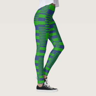 Blue Green Patchwork Stripes Design Leggings