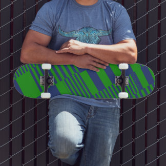 Blue Green Patchwork Stripes Design Skateboard