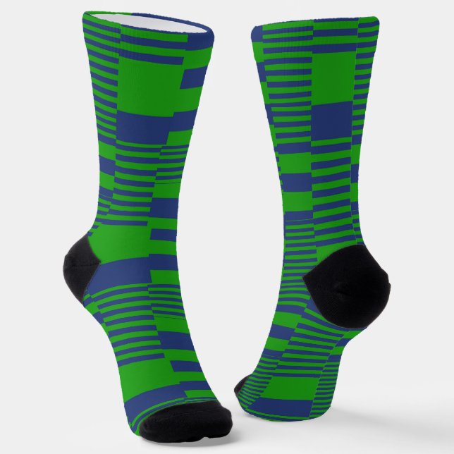 Blue Green Patchwork Stripes Design  Socken (Gewinkelt)