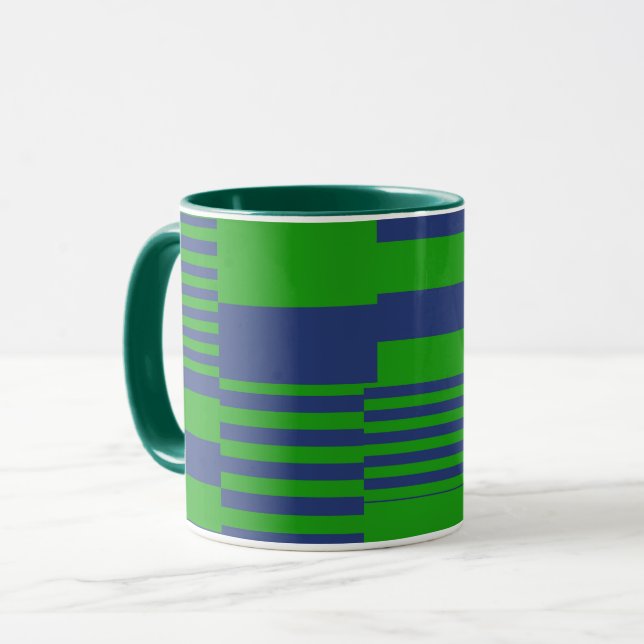 Blue Green Patchwork Stripes Design  Tasse (Vorderseite Links)