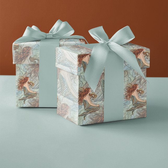 Blue Green & Peachy Coral Mermaid Muster Geschenkpapier (Von Creator hochgeladen)