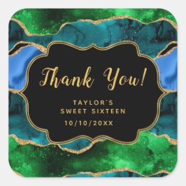 Blue Green Peacock Agate 16 . Geburtstag Vielen Da Quadratischer Aufkleber