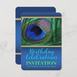 Blue Green Peacock Feather 30. Geburtstag Party Einladung