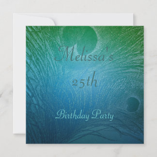 Blue & Green Peacock Feather Birthday Party Einladung