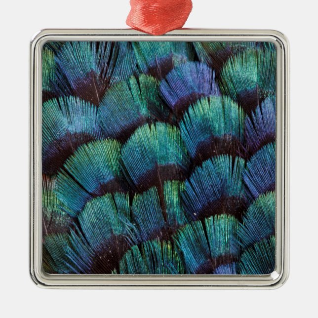 Blue-green pheasant feather design ornament aus metall (Vorne)