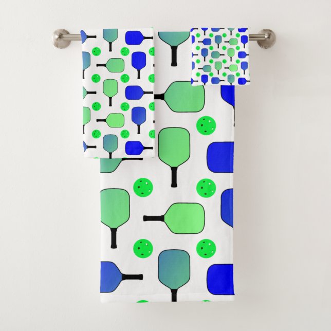 Blue & Green Pickleball Paddle Green Pickleballs Badhandtuch Set (Insitu)
