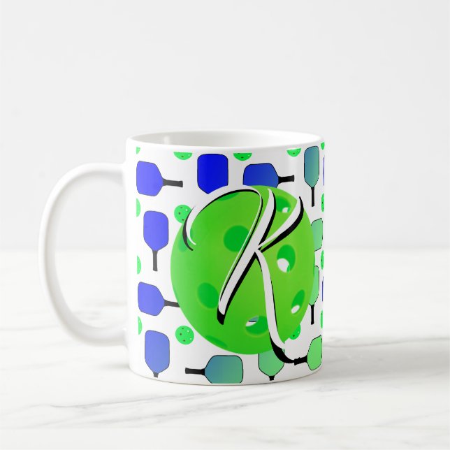 Blue & Green Pickleball Paddles Green Personalisie Kaffeetasse (Links)