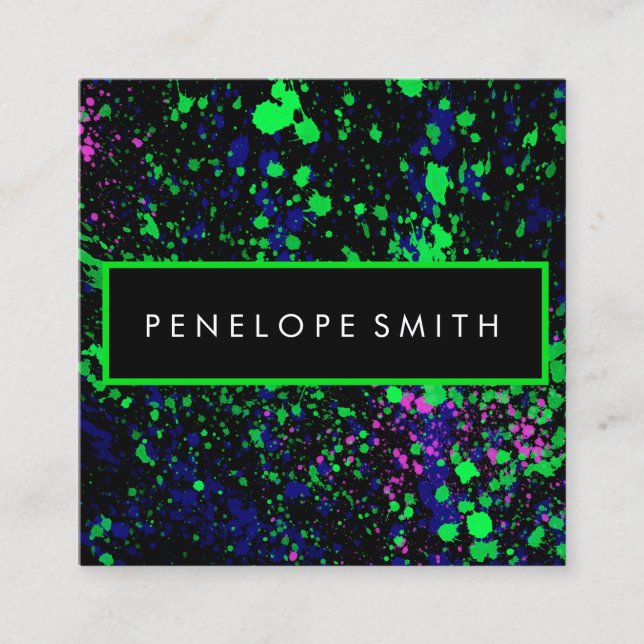 Blue Green Pink Black Paint Spritzer Makeup Artist Quadratische Visitenkarte (Vorderseite)