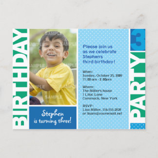 Blue Green Polka Dot 3. Geburtstag Einladung