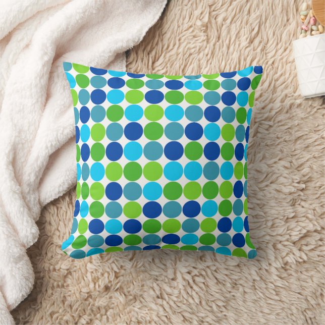 Blue Green Polka Dot Designer Pillow Kissen (Decke)