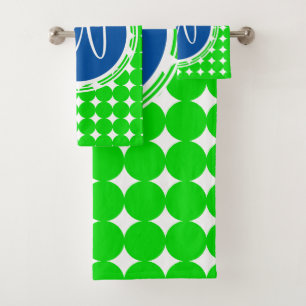 Blue & Green Polka Dot Monogram Badhandtuch Set