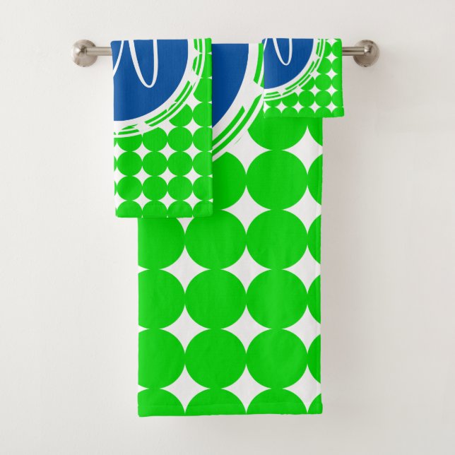 Blue & Green Polka Dot Monogram Badhandtuch Set (Insitu)
