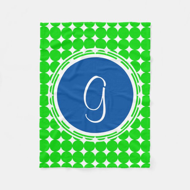 Blue & Green Polka Dot Monogram Fleecedecke (Vorderseite)