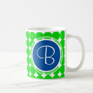 Blue & Green Polka Dot Monogram Kaffeetasse