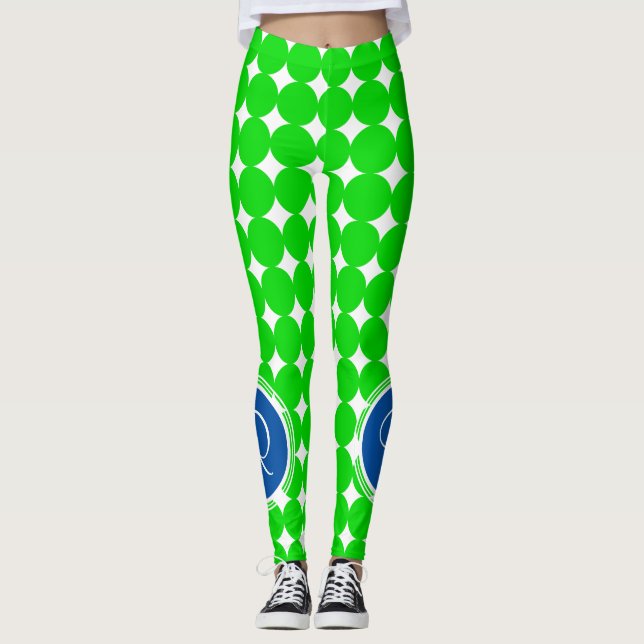 Blue & Green Polka Dot Monogram Leggings (Vorderseite)