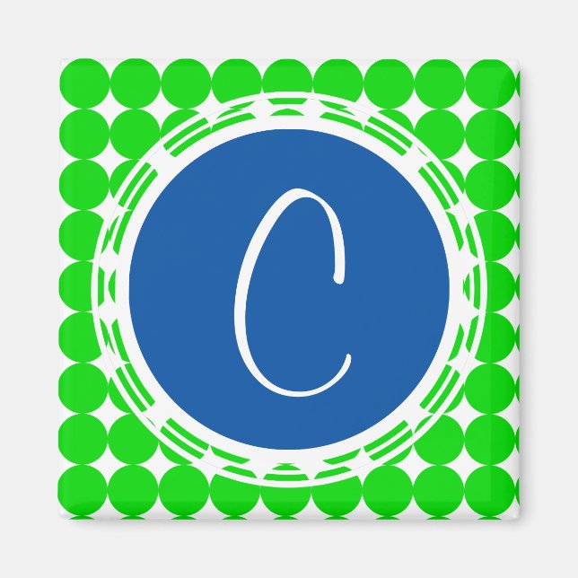Blue & Green Polka Dot Monogram Magnet (Vorne)