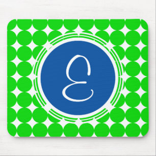 Blue & Green Polka Dot Monogram Mousepad