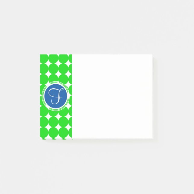 Blue & Green Polka Dot Monogram Post-it Klebezettel (Vorderseite)