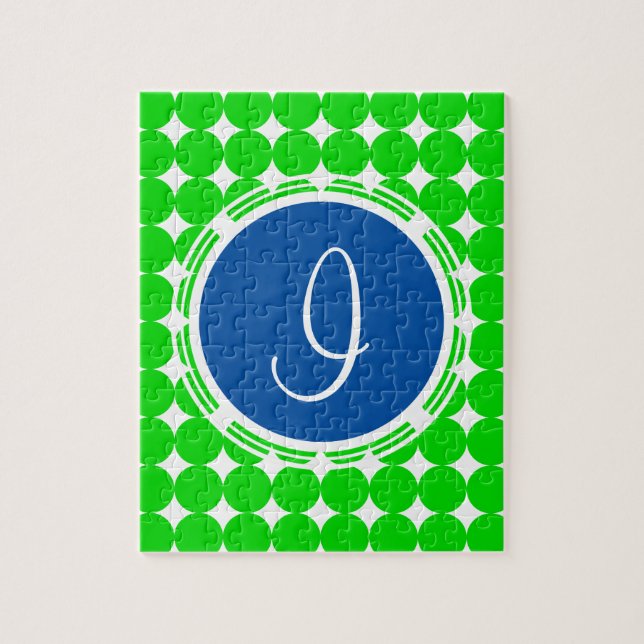 Blue & Green Polka Dot Monogram Puzzle (Vertikal)