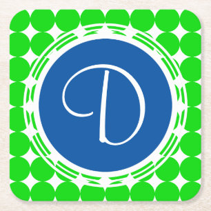 Blue & Green Polka Dot Monogram Rechteckiger Pappuntersetzer