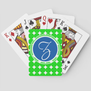 Blue & Green Polka Dot Monogram Spielkarten