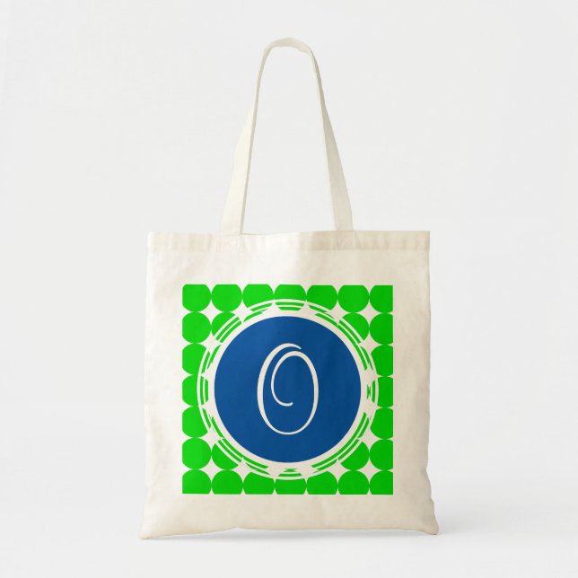 Blue & Green Polka Dot Monogram Tragetasche (Vorne)
