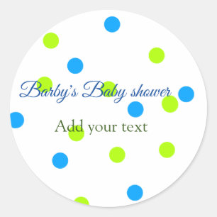 Blue Green Polka dots Babydusche hinzufügen Namen Runder Aufkleber