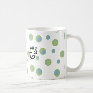 Blue Green Polka Dots Mit Monogramm Tasse