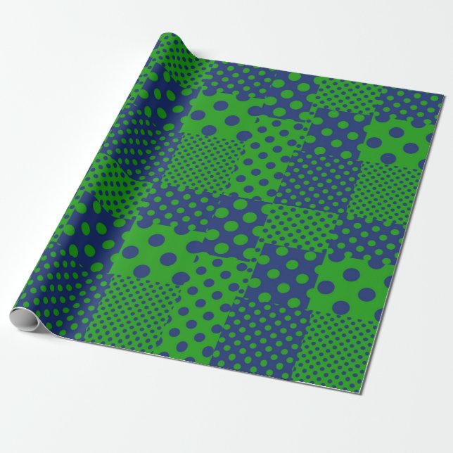 Blue Green Polka Dots Patchwork  Geschenkpapier (Ungerollt)