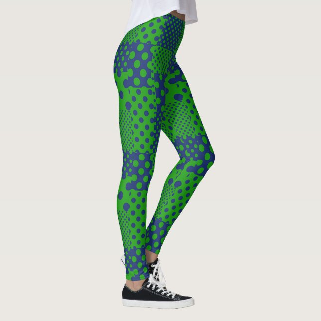 Blue Green Polka Dots Patchwork  Leggings (Rechts)