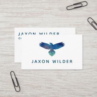 Blue Green Raven Bird Silhouette Cloud Minimal Visitenkarte