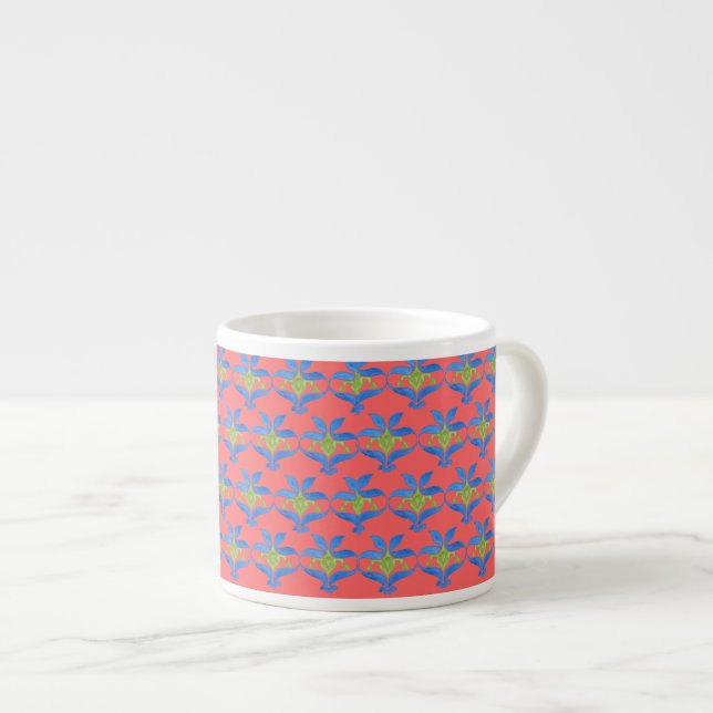 Blue Green Red Art Nouveau Pattern Espresso Tasse (Vorderseite Rechts)