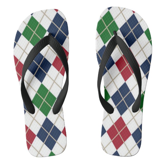 Blue Green Red White Raute Flip Flops (Fußbett)