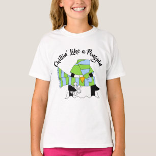 Blue & Green Scarf - Chillin' like a Penguin T-Shirt