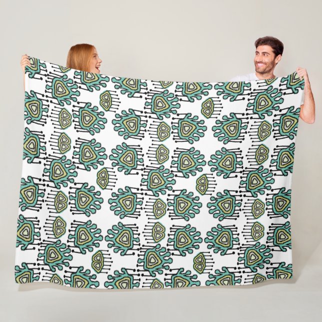 Blue Green Schwarz-weiß Tribal Dots iKat Damask Fleecedecke (Beispiel)