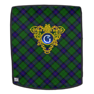 BLUE GREEN SCOTTISH TARTAN, CELTIC HEART MONOGRAMM RUCKSACK