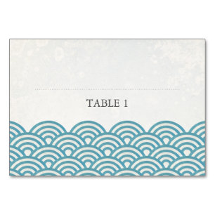 Blue Green Sea Waves Place Name Card Tischnummer