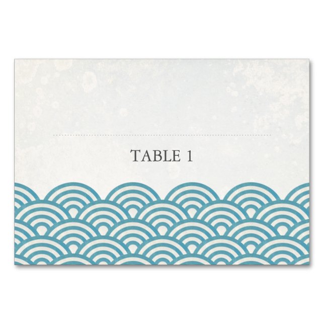 Blue Green Sea Waves Place Name Card Tischnummer (Vorderseite)