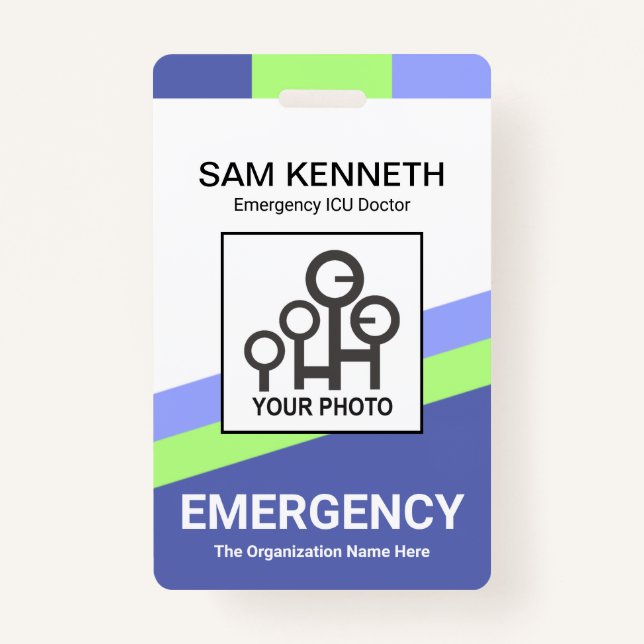 Blue Green Slanting Lines Medical Ausweis (Vorderseite)