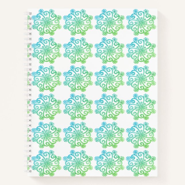 Blue Green Snowflakes Spiral Notebook Notizbuch (Vorderseite)