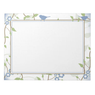 Blue Green Song Birds Floral 8.5"x11" Notepad Notizblock