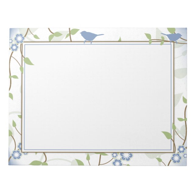 Blue Green Song Birds Floral 8.5"x11" Notepad Notizblock (Vorderseite)