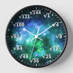 Blue Green Space Square Root Clock - Math Clock Uhr