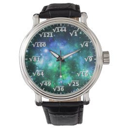 Blue Green Space Square Root Clock - Math Time Armbanduhr