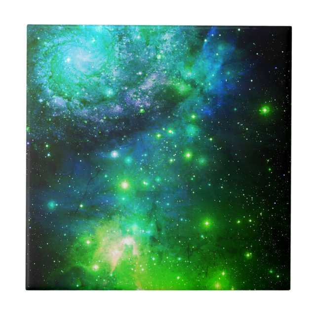 Blue Green Space Stars Galaxy Fliese (Vorderseite)