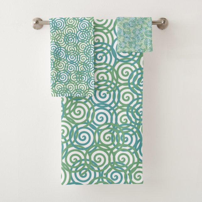 Blue Green Spirals Badhandtuch Set (Insitu)